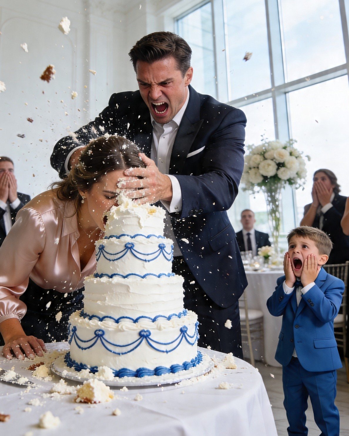 Unaware His Wife Was a Trillionaire’s Daughter, He Smashed Her Face Into Their Son’s Birthday Cake—Then the Ballroom Doors Opened