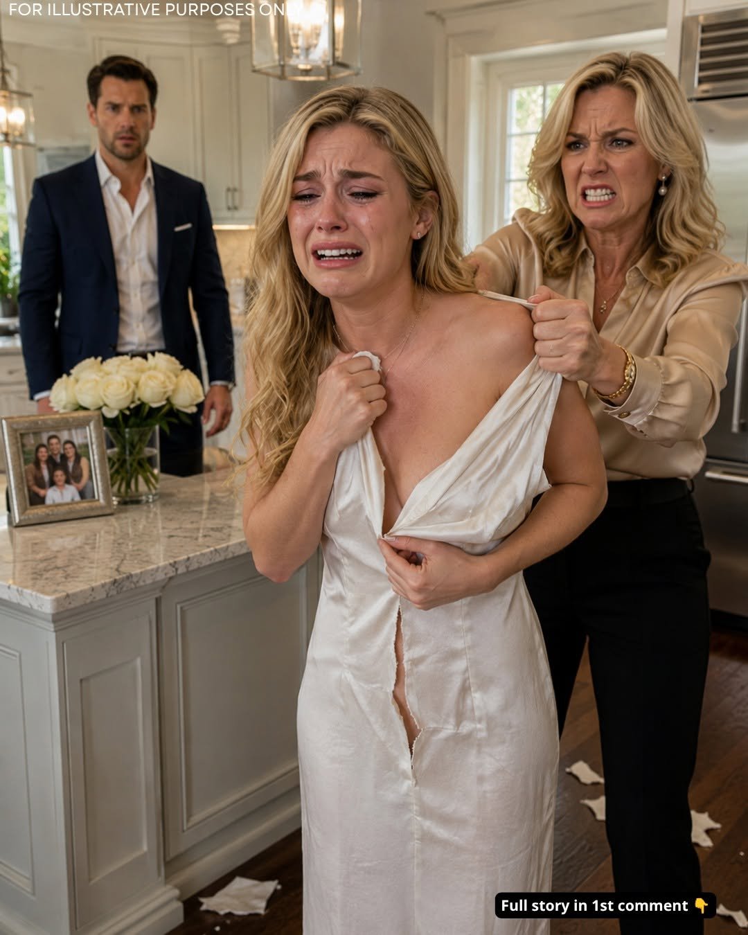 When my mother-in-law ripped my white dress apart in the middle of my kitchen, she shouted, “My son pays for everything in this house!”