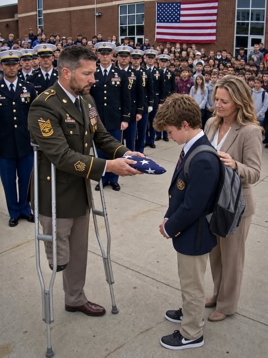 A young boy missed his own flight to help an injured soldier. The next morning, his whole school went quiet when dozens of Navy SEALs showed up carrying a flag and a promise.
